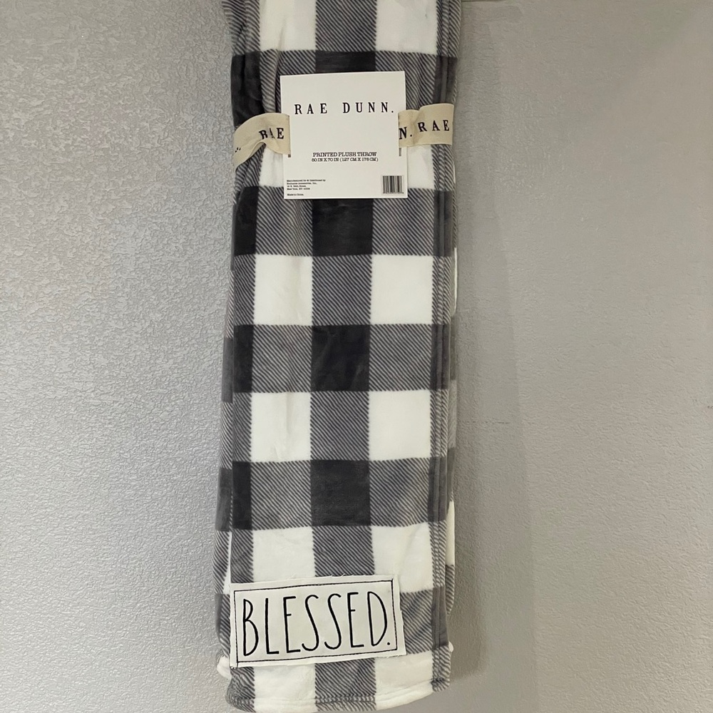 Rae Dunn Gray/White Buffalo Checked Blessed Throw